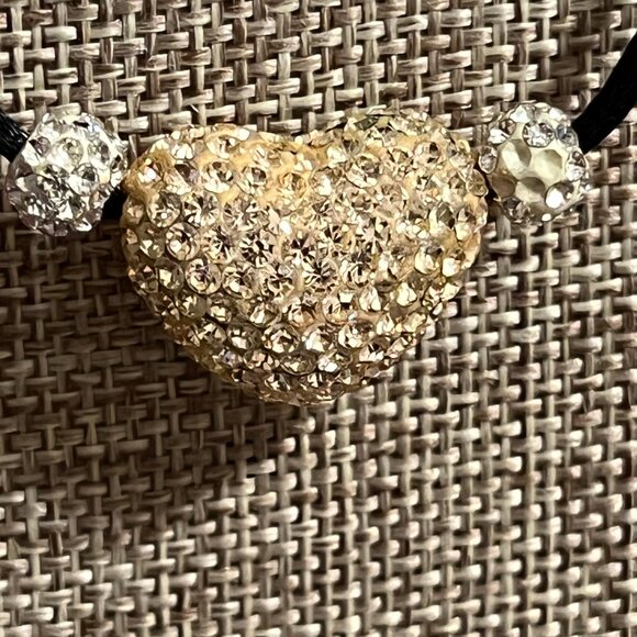 Pink/Peach Rhinestone Heart necklace on Black Rope Chain - Picture 3 of 5